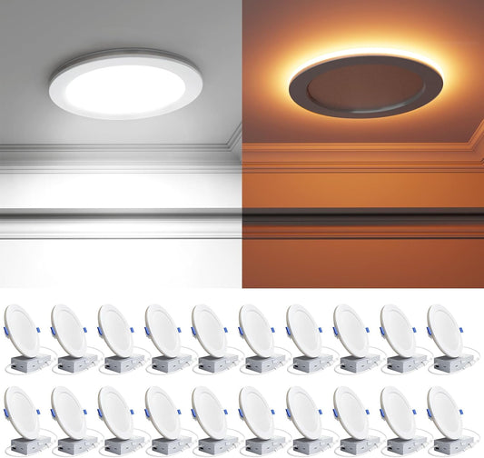 6 Inch LED Recessed Ceiling Light with Night Light, 20 Pack Dimmable 5%-100%, 2700K-5000K 5CCT