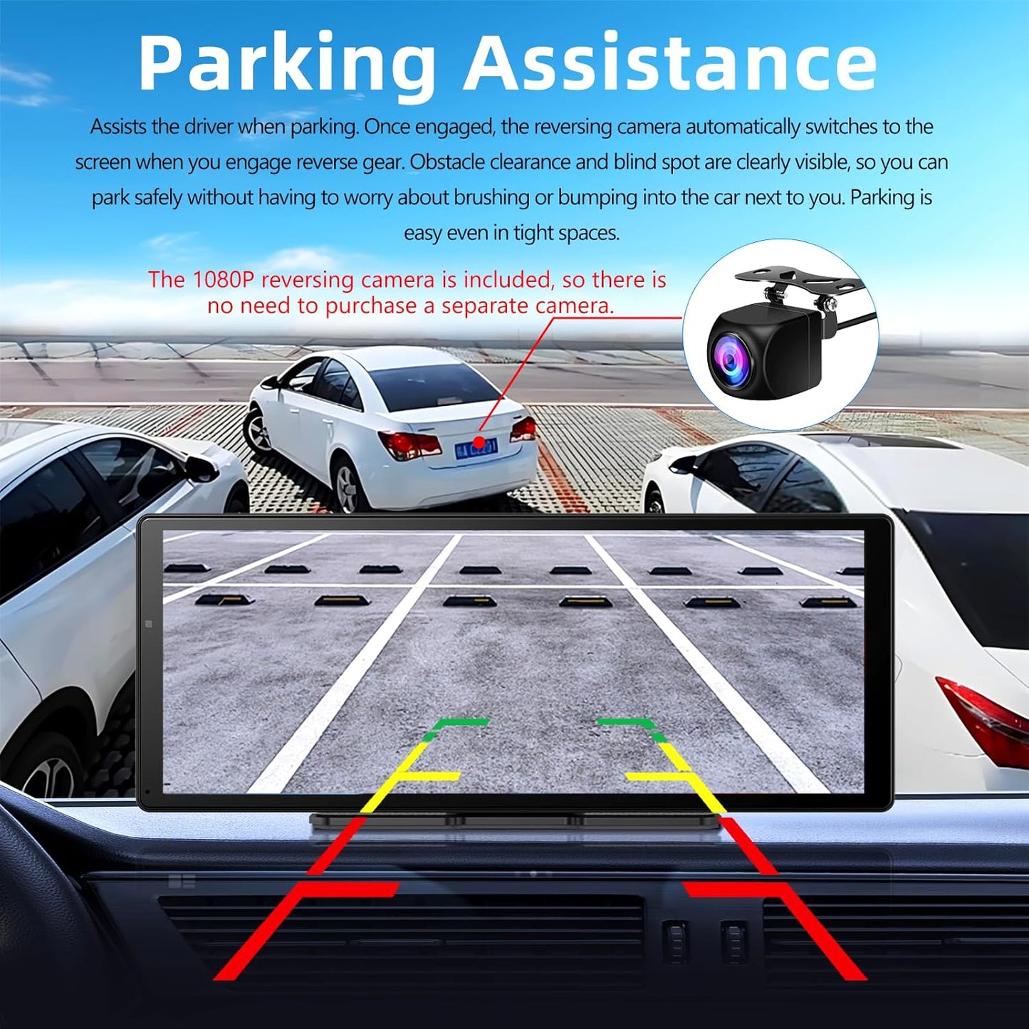 Large 11.3 inch [Android 8 Core 4+64GB] Carplay Screen, Android Auto for Car, with 1080P Rear Camera