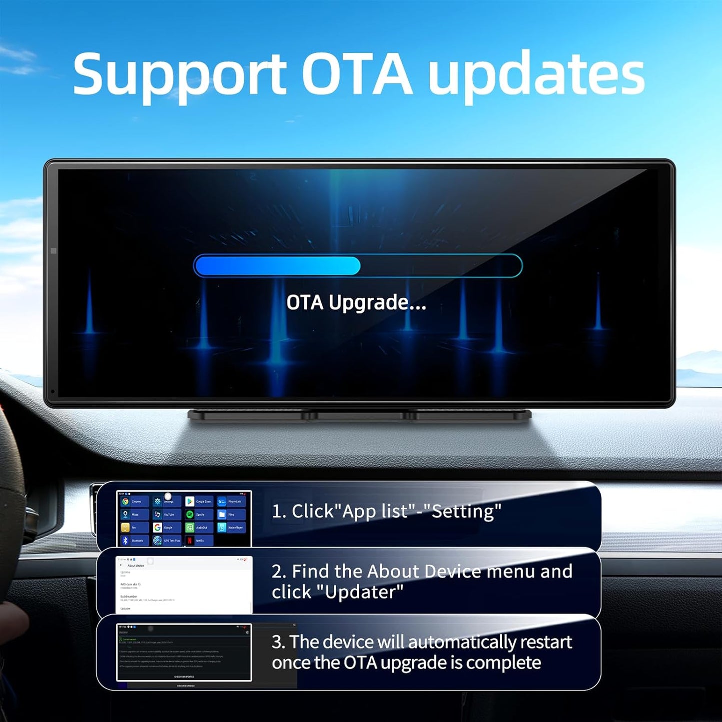 Large 11.3 inch [Android 8 Core 4+64GB] Carplay Screen, Android Auto for Car, with 1080P Rear Camera