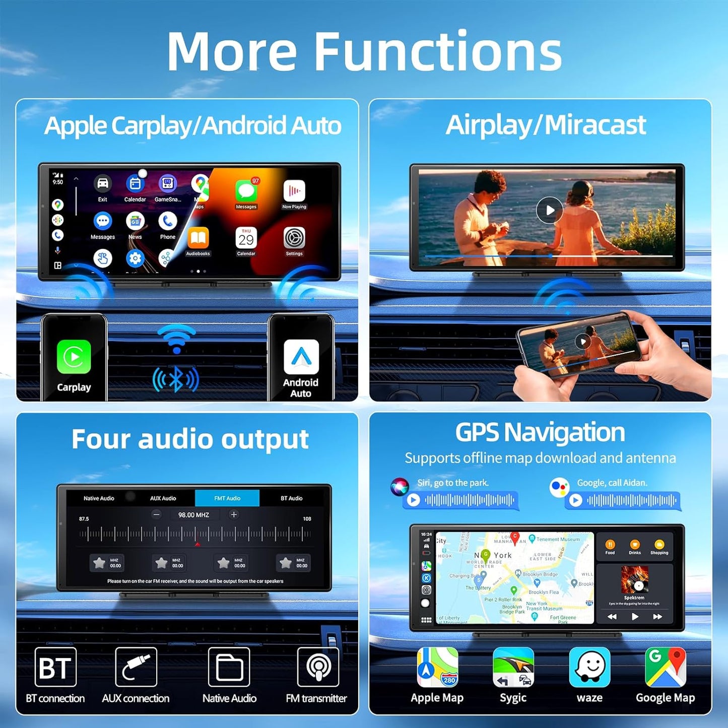 Large 11.3 inch [Android 8 Core 4+64GB] Carplay Screen, Android Auto for Car, with 1080P Rear Camera