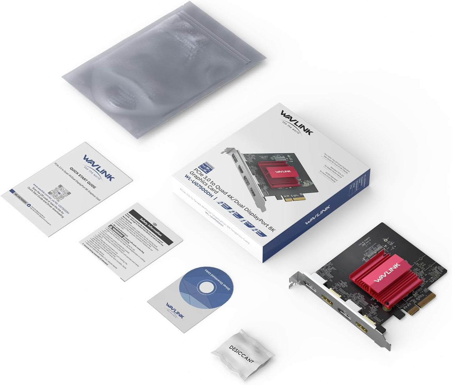 WAVLINK PCIE 8K/4K Monitor Card, 2DP+2HDMI Ports, Supports Extend 4 Monitors Output for Windows 11/10