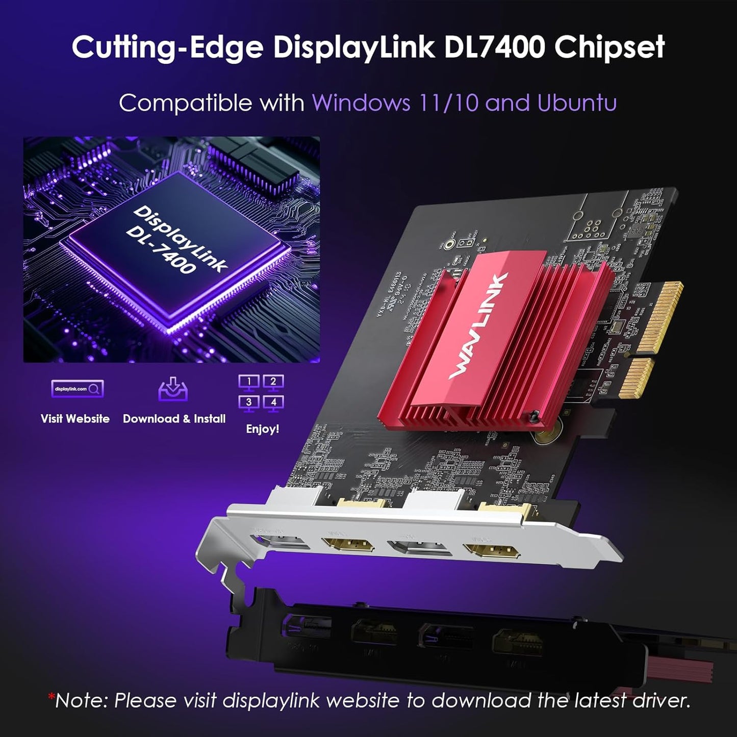 WAVLINK PCIE 8K/4K Monitor Card, 2DP+2HDMI Ports, Supports Extend 4 Monitors Output for Windows 11/10