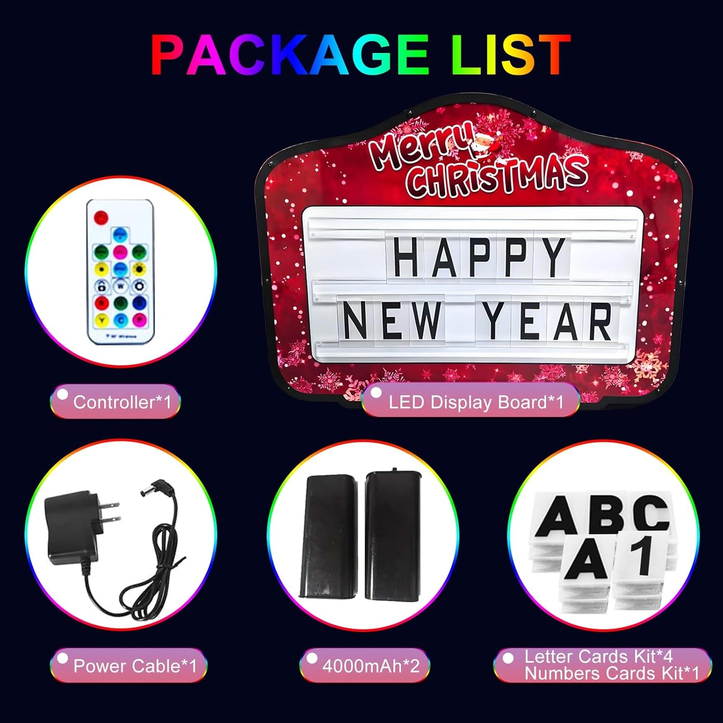 Bottle Service Sign for Christmas, Cinema Light Box with 4 Letter Kits and a Number Kit