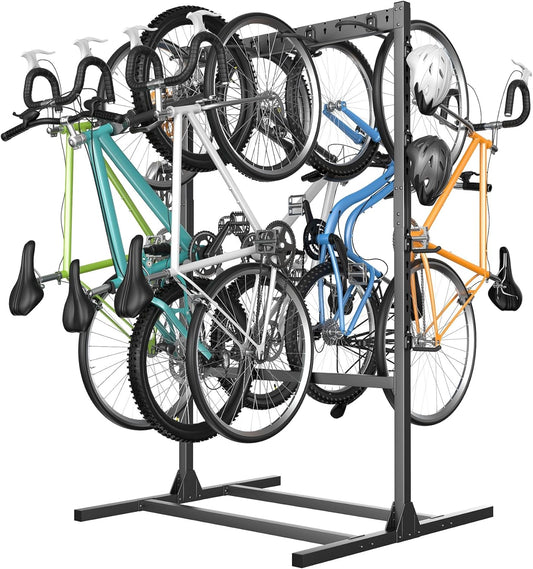 Freestanding Bike Stand for Garage, 7 Bikes Vertical Bike Storage Stand Heavy Duty Bike Floor Stand