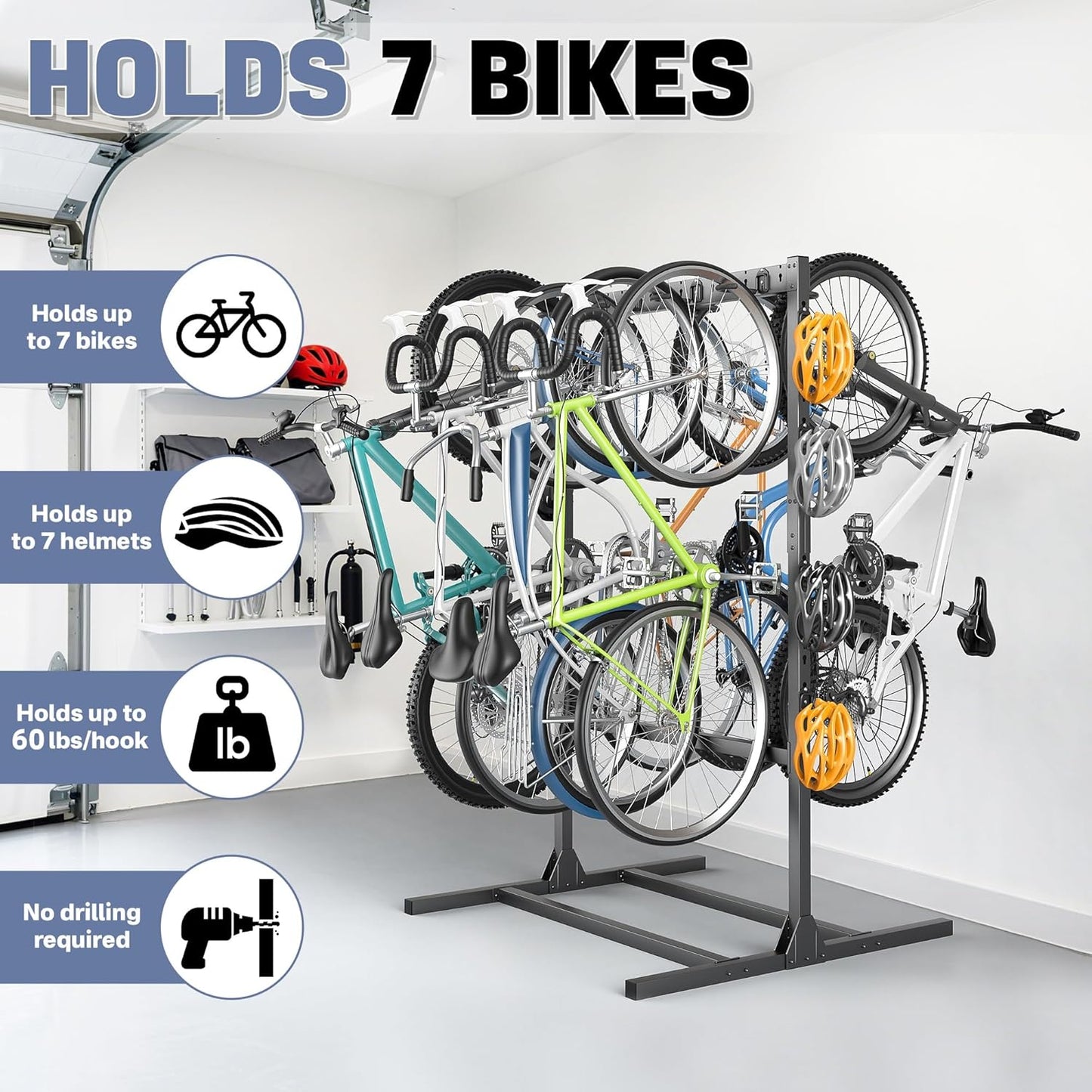Freestanding Bike Stand for Garage, 7 Bikes Vertical Bike Storage Stand Heavy Duty Bike Floor Stand