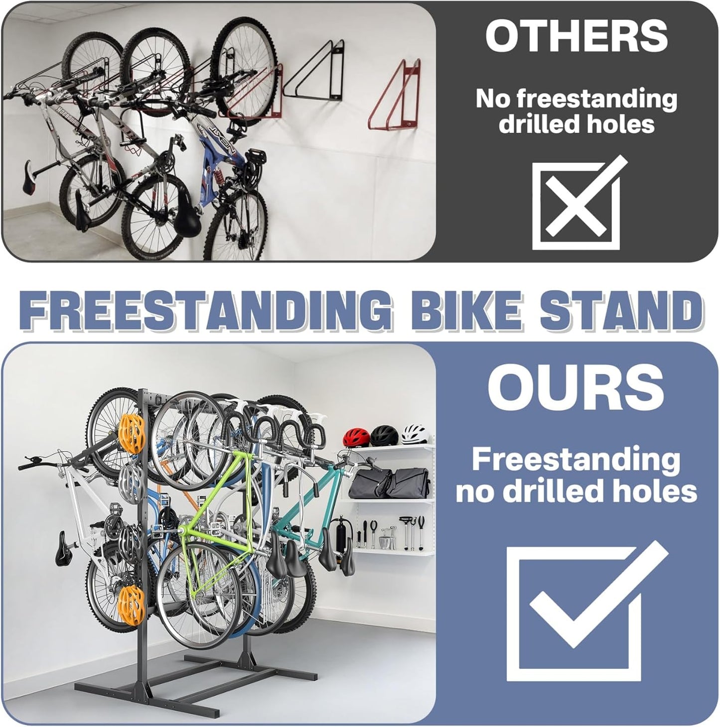Freestanding Bike Stand for Garage, 7 Bikes Vertical Bike Storage Stand Heavy Duty Bike Floor Stand