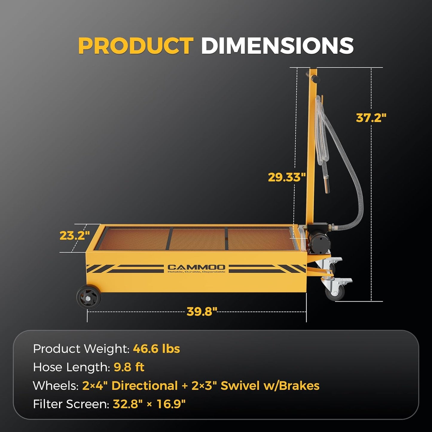 20 Gal Electric Oil Drain Pan, 110V High-Flow Pump, 9.8 FT Hose, 200 W Motor, 2 Locking Swivel Casters