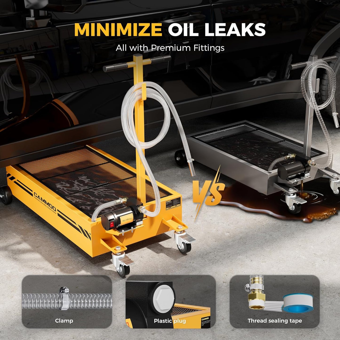 20 Gal Electric Oil Drain Pan, 110V High-Flow Pump, 9.8 FT Hose, 200 W Motor, 2 Locking Swivel Casters