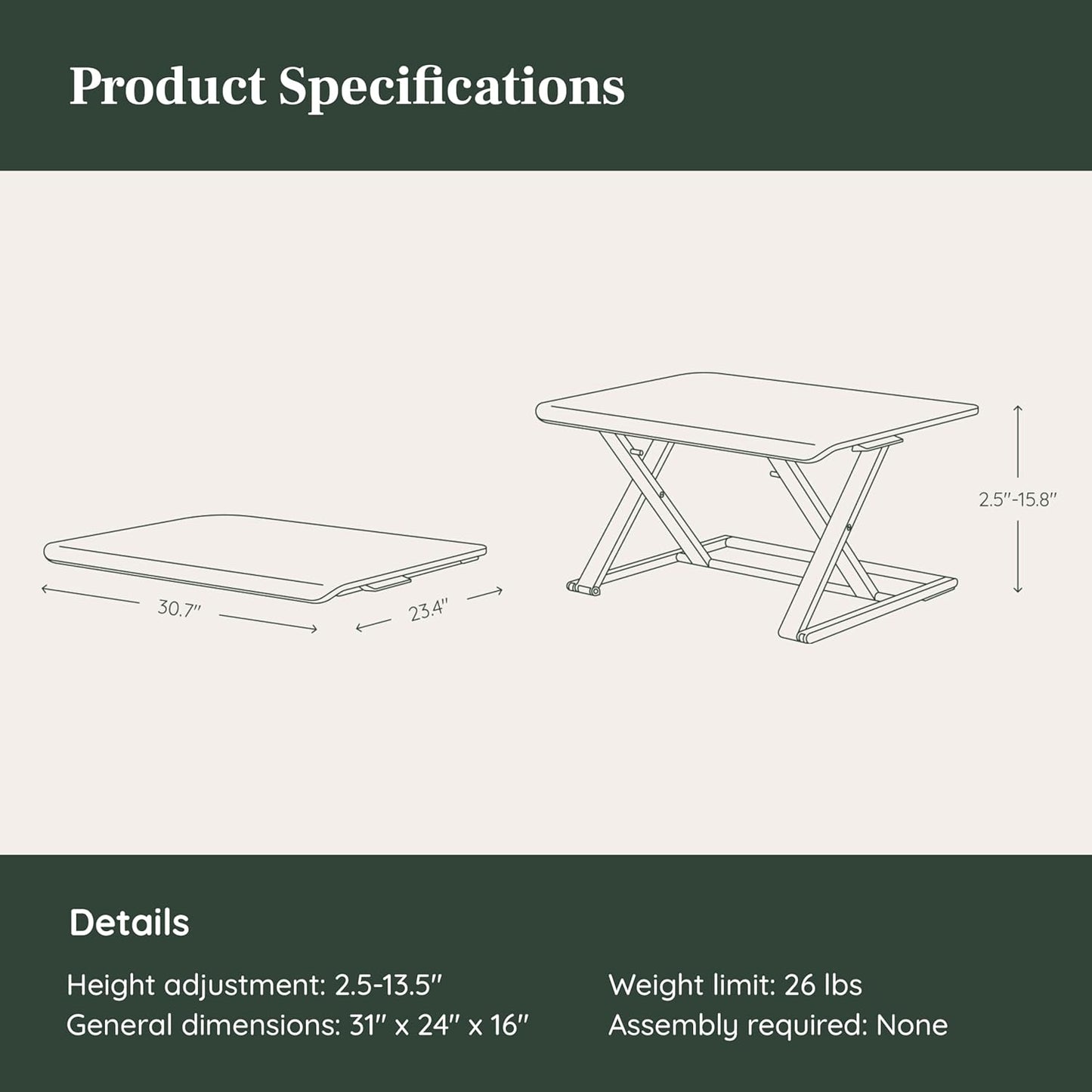 Branch Desk Riser, Sit to Stand Desk Converter with Spring-Assisted Lift, Minimal Open Frame
