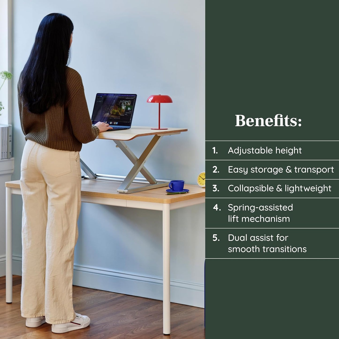 Branch Desk Riser, Sit to Stand Desk Converter with Spring-Assisted Lift, Minimal Open Frame