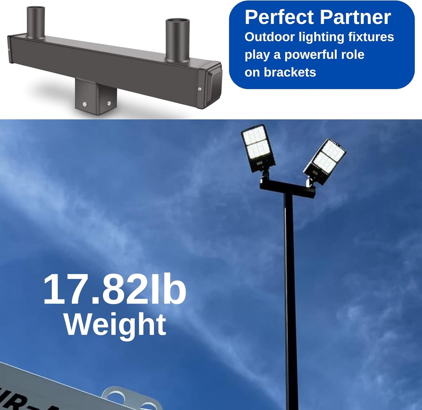 Double Bullhorn Mounting Bracket Tenon, with 2 Tenons 2-3/8' for 4in Square Pole Mounting Arm for Lot Light