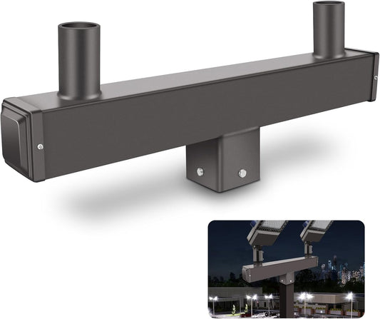 Double Bullhorn Mounting Bracket Tenon, with 2 Tenons 2-3/8' for 4in Square Pole Mounting Arm for Lot Light