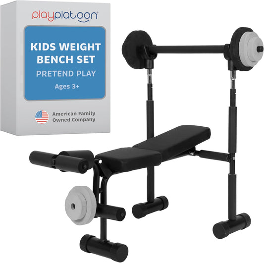 Play Platoon Kids Weight Bench Set, Kids Gym Equipment for Home, Bench Press Weight Sets