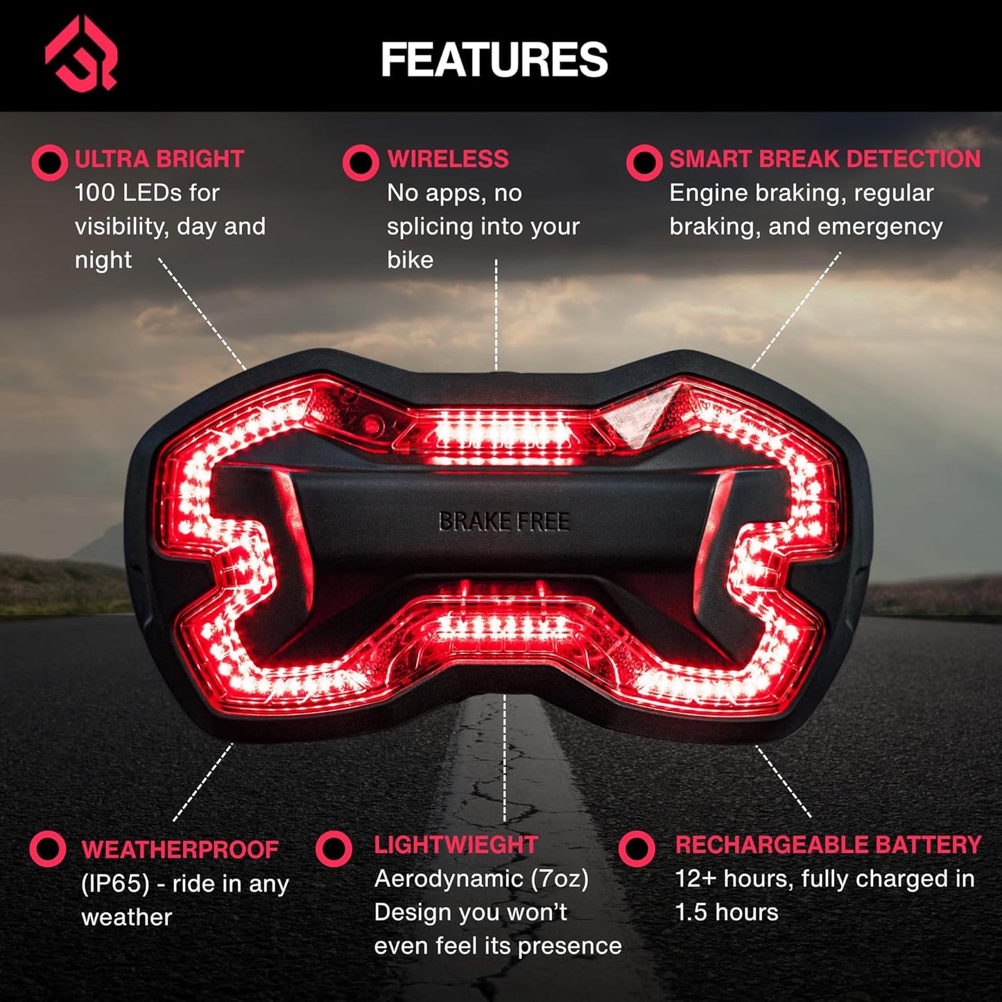 Brake Free Helmet Light, Smart Wireless Motorcycle Light, Weatherproof LED Motorcycle Helmet Light