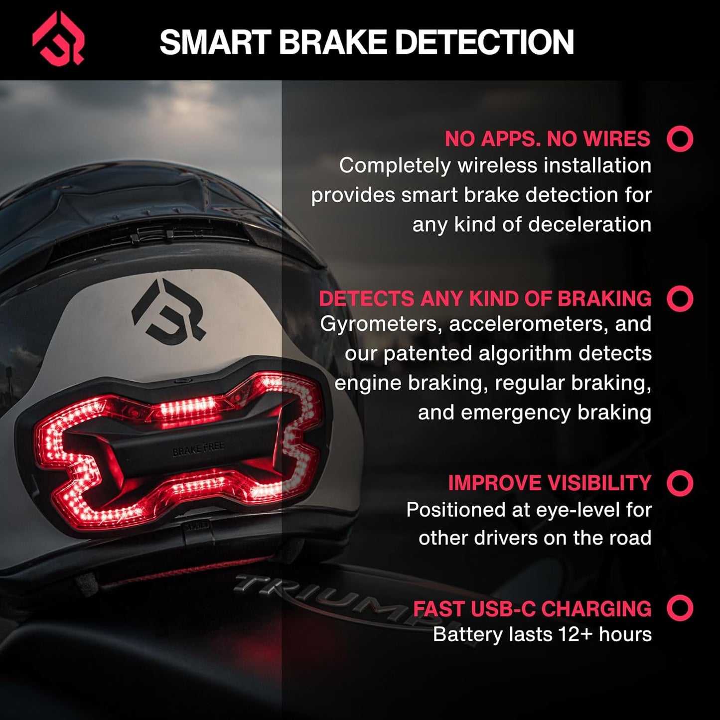 Brake Free Helmet Light, Smart Wireless Motorcycle Light, Weatherproof LED Motorcycle Helmet Light