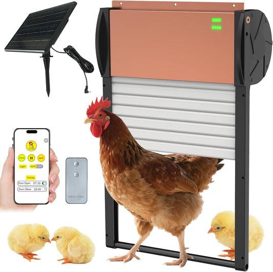 Automatic Chicken Coop Door Solar/Battery Powered with APP Control, Programmable Timer, Light Sensor