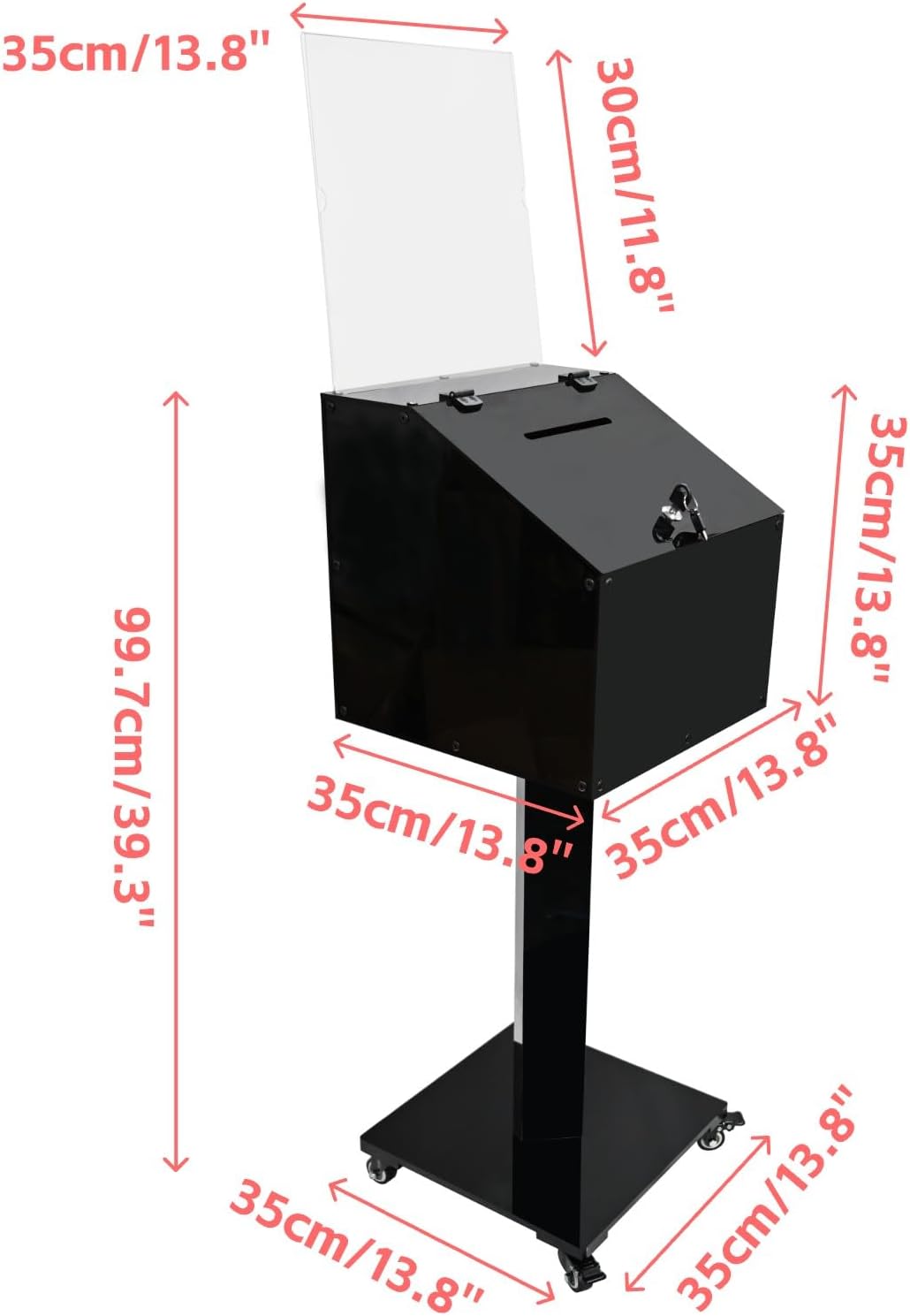 Large Acrylic Donation Box with Stand, Suggestion Box, Drawing Raffle with Key and Lock, Secure Collection Box
