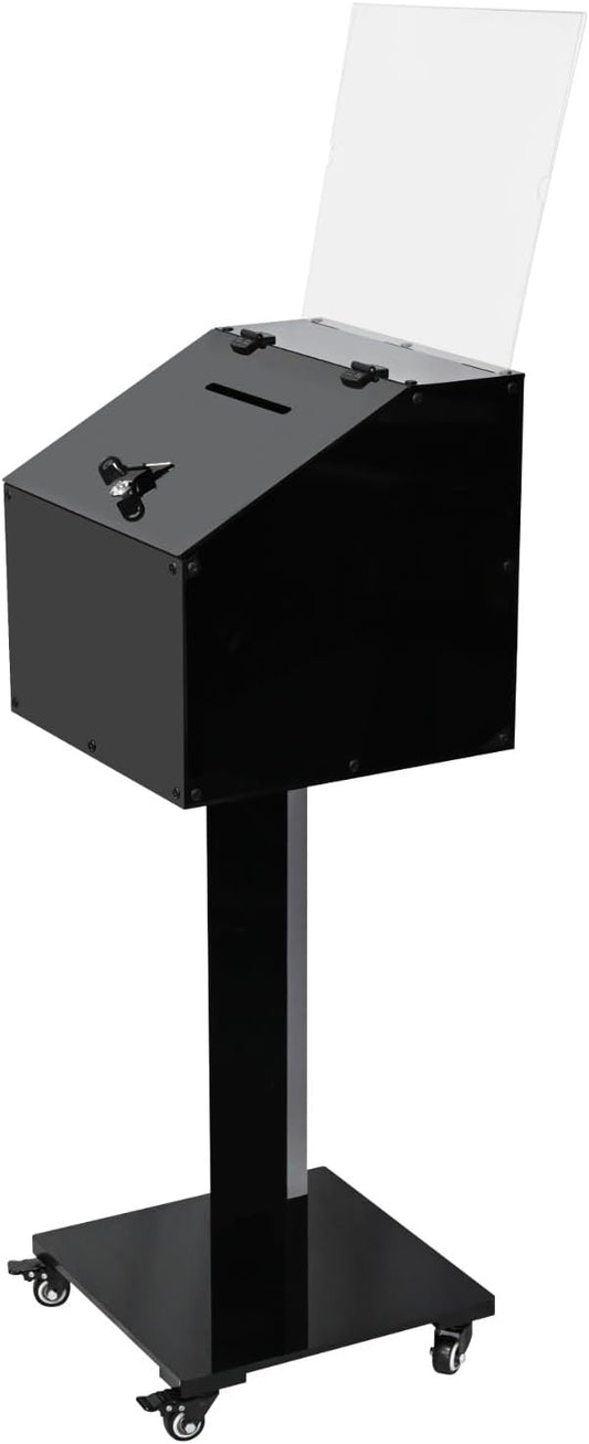Large Acrylic Donation Box with Stand, Suggestion Box, Drawing Raffle with Key and Lock, Secure Collection Box