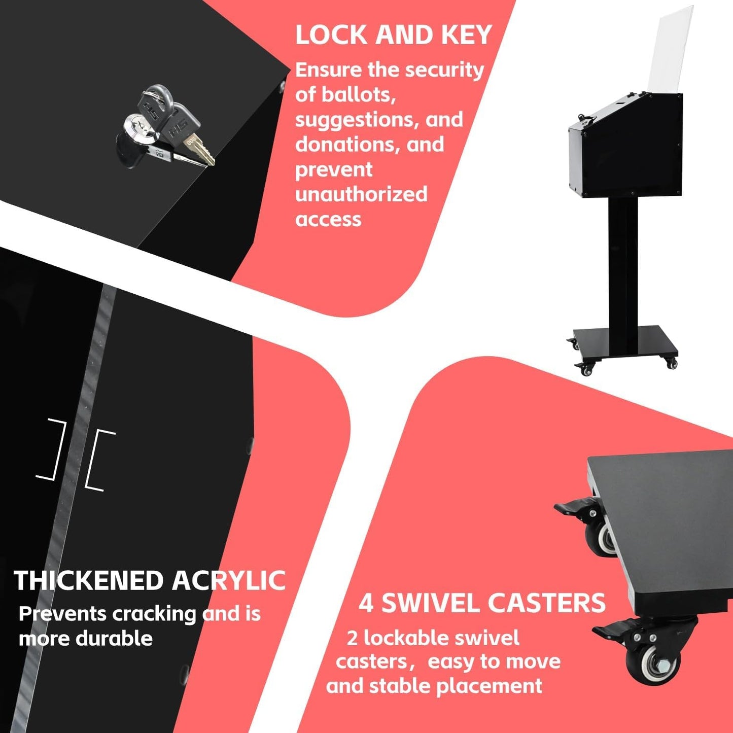 Large Acrylic Donation Box with Stand, Suggestion Box, Drawing Raffle with Key and Lock, Secure Collection Box