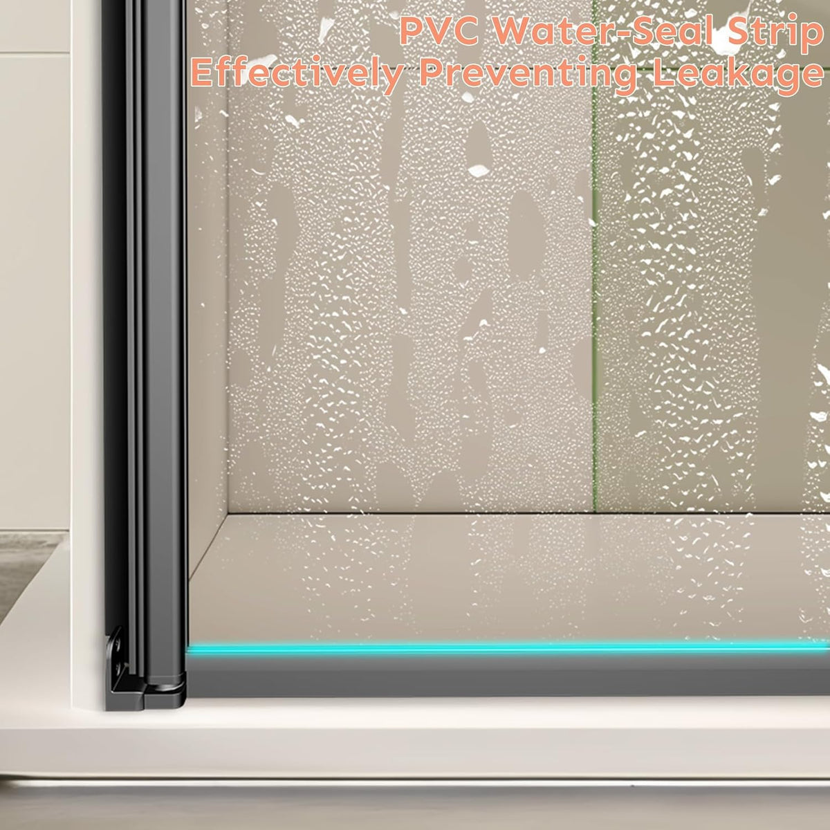 34" Wx72 H Frameless Reversible Pivot Shower Door, 1/4" Clear SGCC Tempered Glass & Shatter Proof Film, 304 Stainless Steel Hardware, Water Protection Seal Stripes Plus Glass-Fixing Aluminum Stripe Black-C2 34"W x 72"H