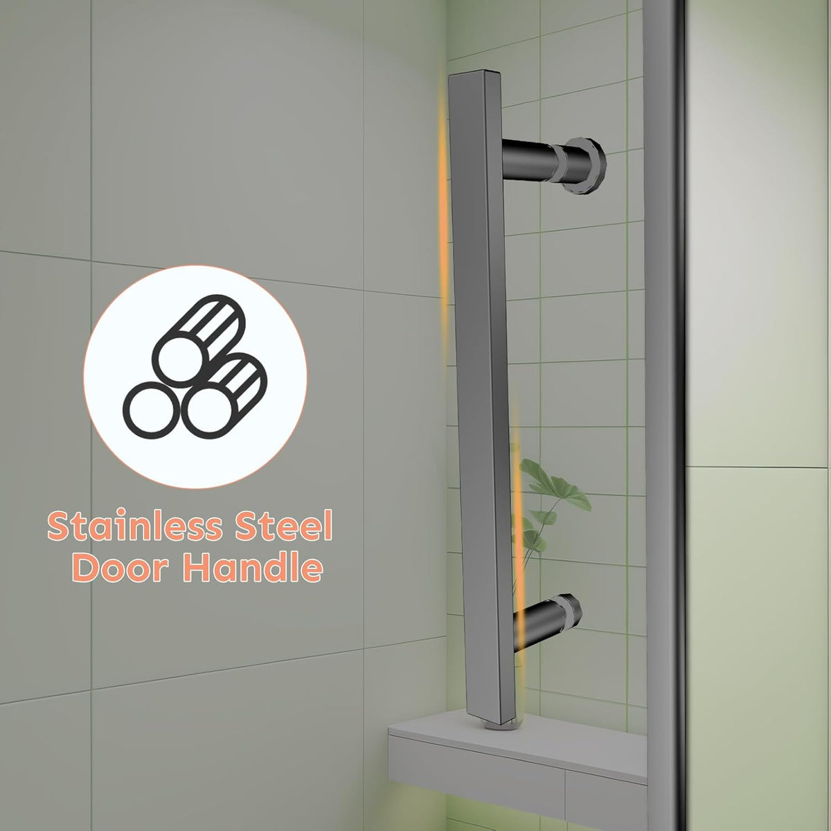 34" Wx72 H Frameless Reversible Pivot Shower Door, 1/4" Clear SGCC Tempered Glass & Shatter Proof Film, 304 Stainless Steel Hardware, Water Protection Seal Stripes Plus Glass-Fixing Aluminum Stripe Black-C2 34"W x 72"H