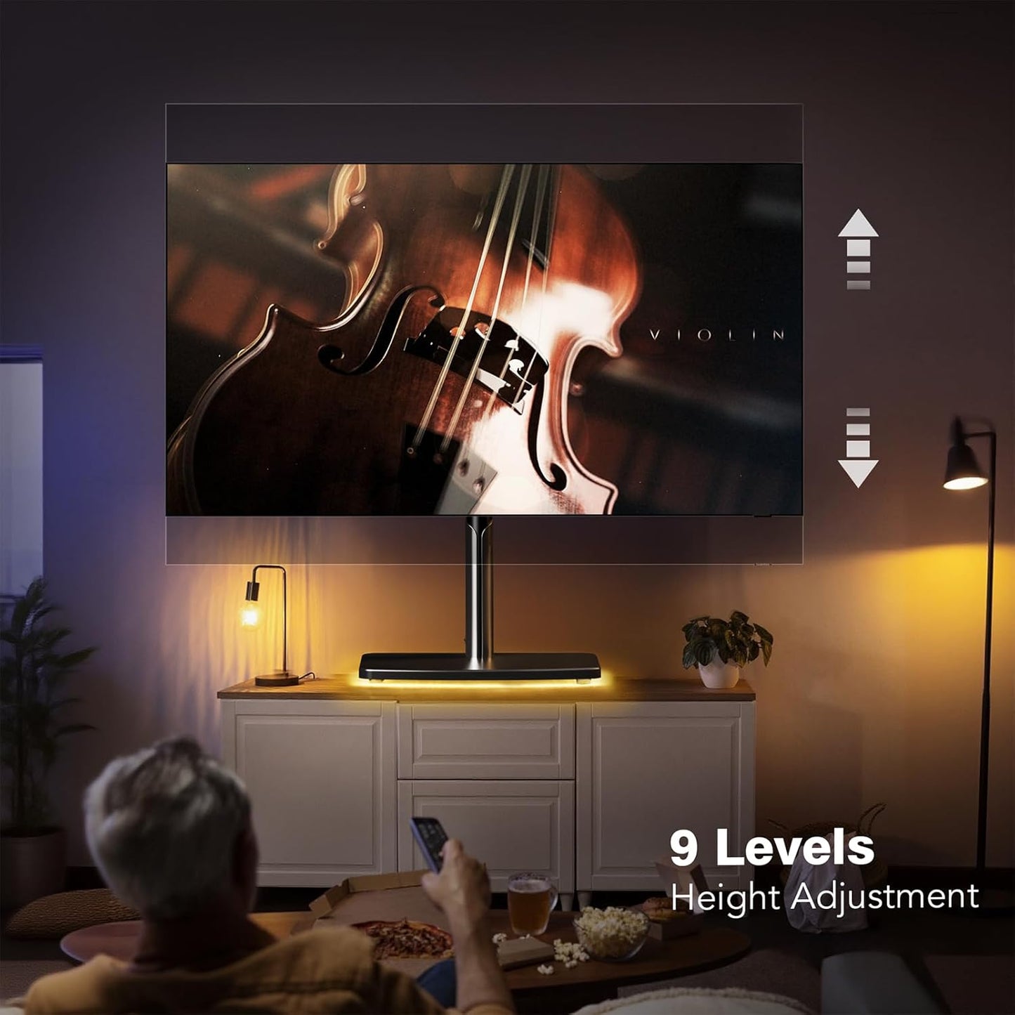 Universal TV Stand Tabletop TV Mount with Power Outlet for 50-90 Inch OLED LED Monitors, Height Adjustible