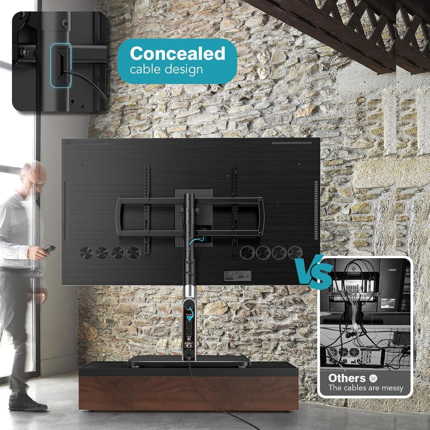 Universal TV Stand Tabletop TV Mount with Power Outlet for 50-90 Inch OLED LED Monitors, Height Adjustible