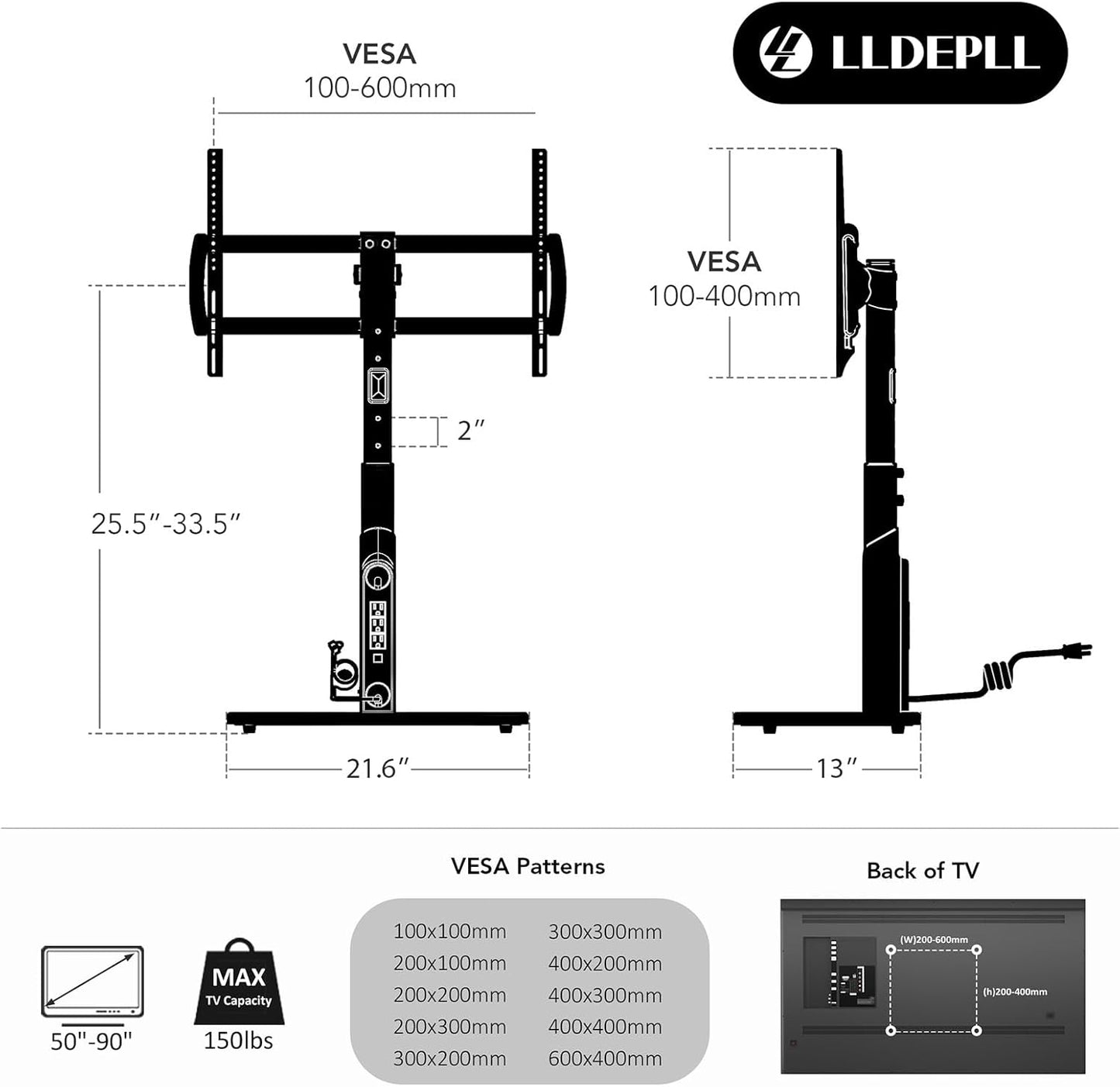 Universal TV Stand Tabletop TV Mount with Power Outlet for 50-90 Inch OLED LED Monitors, Height Adjustible