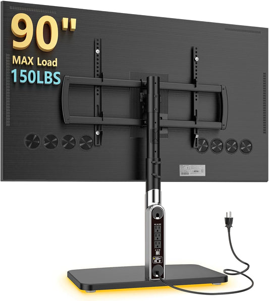 Universal TV Stand Tabletop TV Mount with Power Outlet for 50-90 Inch OLED LED Monitors, Height Adjustible