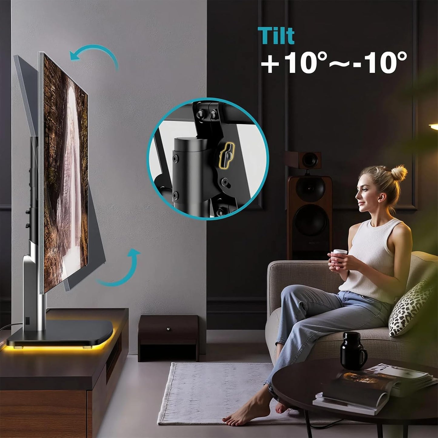 Universal TV Stand Tabletop TV Mount with Power Outlet for 50-90 Inch OLED LED Monitors, Height Adjustible