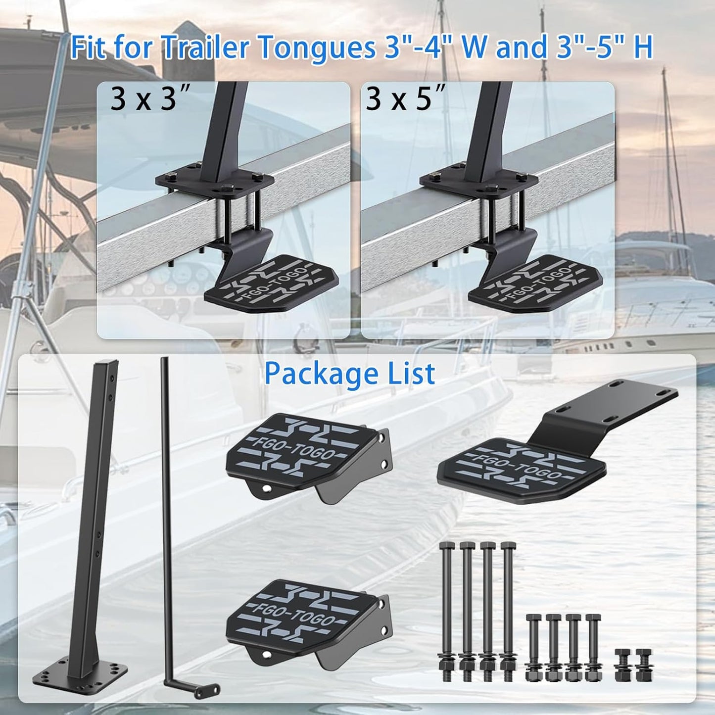 Heavy Duty Boat Trailer Steps with Handle,3-Step Boat Ladder for Deep V Boat Trailer Tongue Steps, 450Lbs Cap
