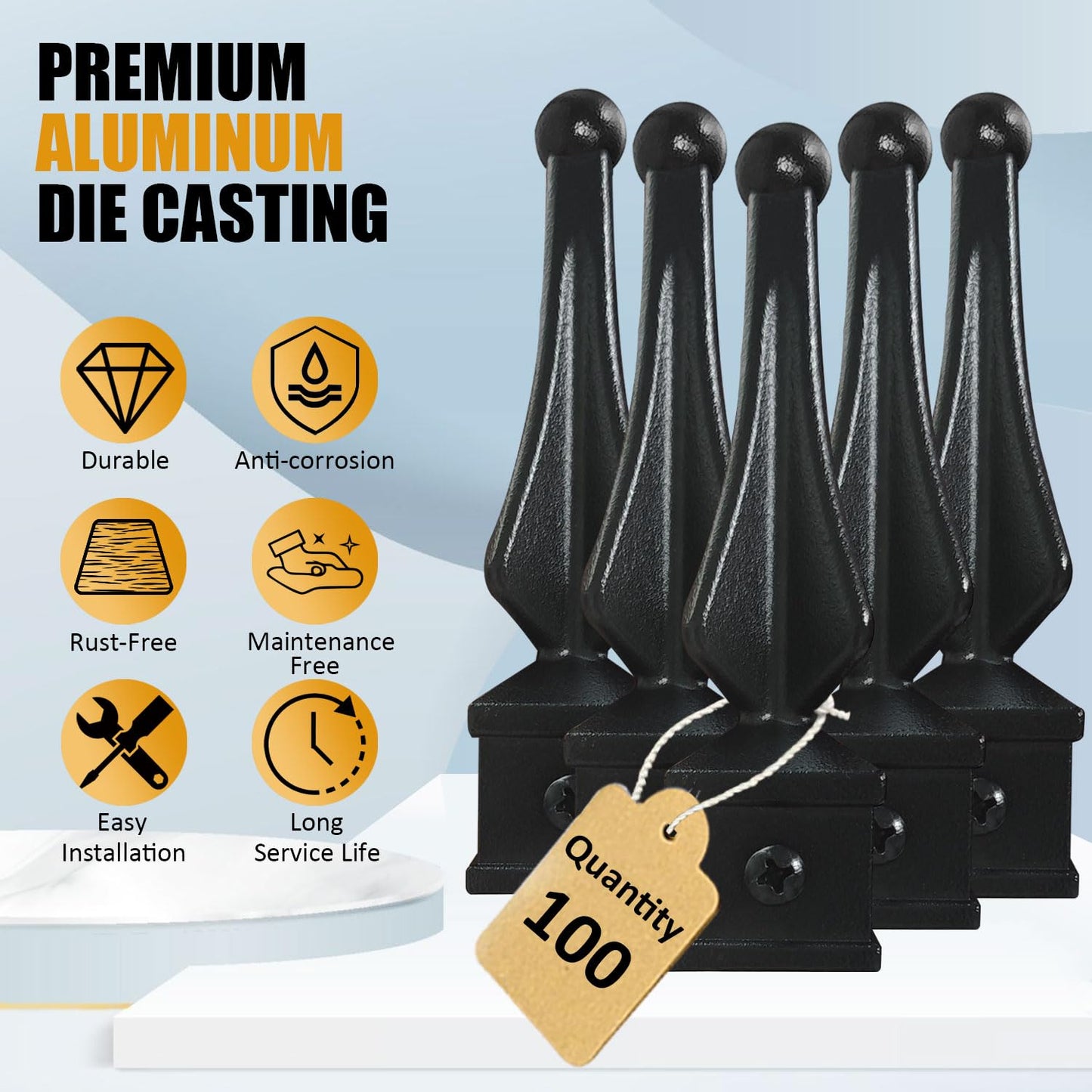 100 Pack Aluminum Imperial Fence Spear Finials, 3/4' Decorative Topper Caps for Wrought Iron Fence