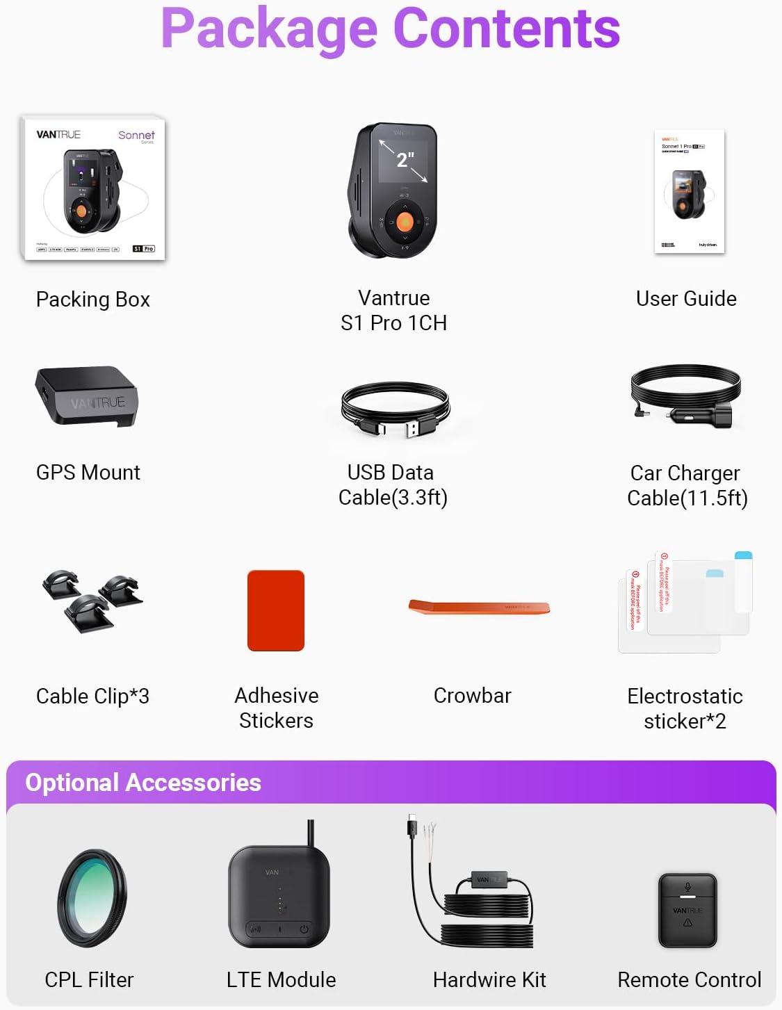 S1 Pro 2.7K Front Mini Dash Cam, 2.5K@60FPS, STARVIS 2, ADAS, Voice Control, PlatePix, Night Vision, WiFi, GPS
