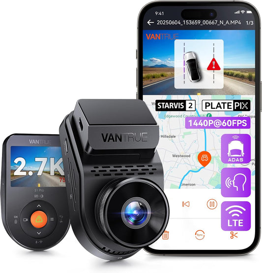 S1 Pro 2.7K Front Mini Dash Cam, 2.5K@60FPS, STARVIS 2, ADAS, Voice Control, PlatePix, Night Vision, WiFi, GPS