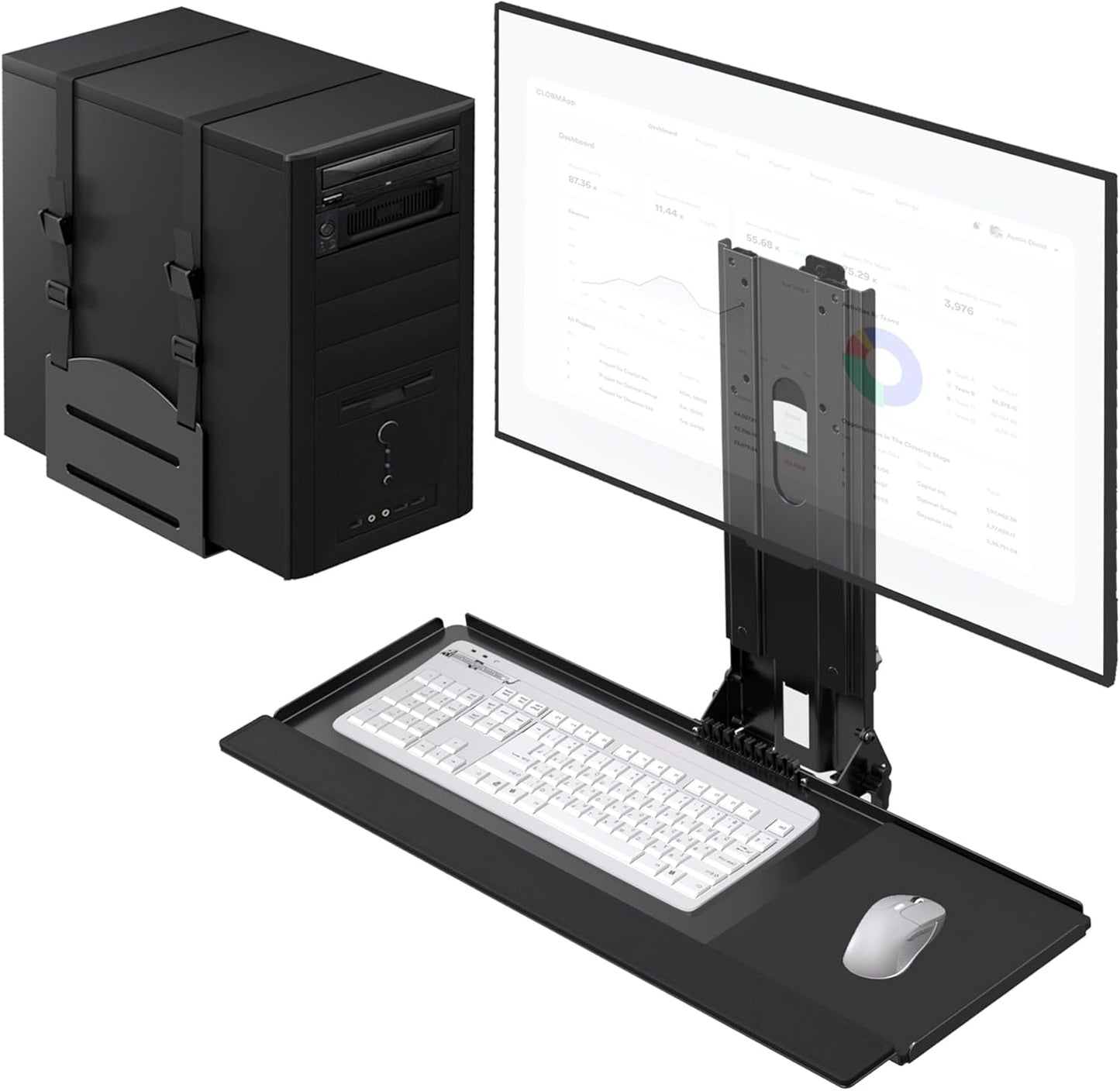 Monitor and Keyboard Wall Mount with CPU Holder for 32' Monitors (55 lbs Max), Keyboard Tray (4.4 lbs Load)