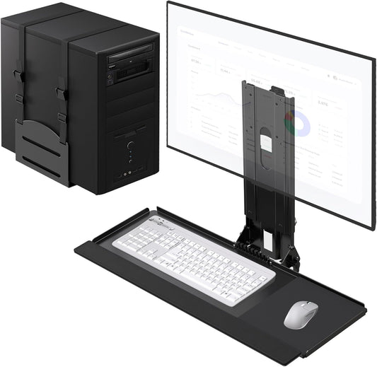 Monitor and Keyboard Wall Mount with CPU Holder for 32' Monitors (55 lbs Max), Keyboard Tray (4.4 lbs Load)