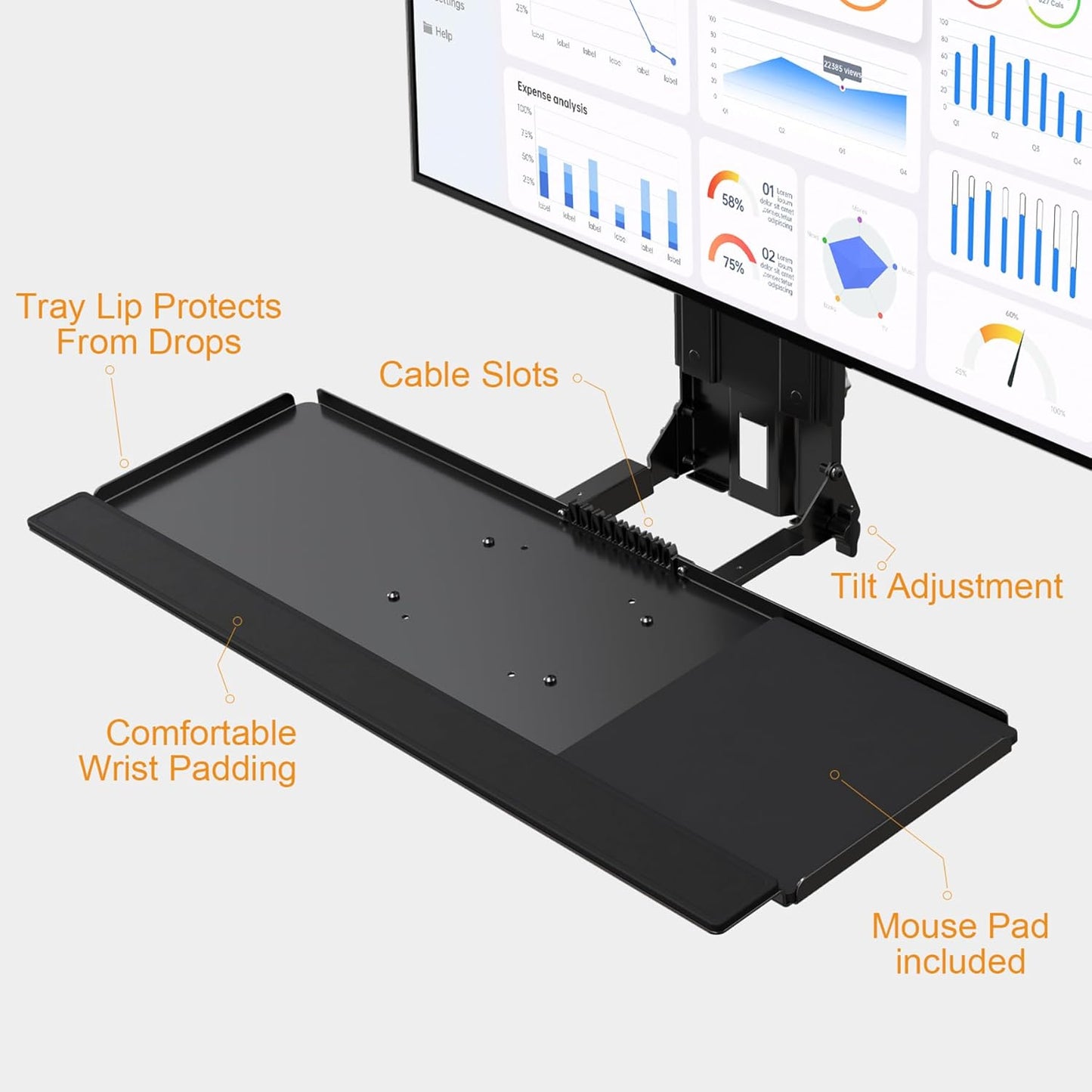 Monitor and Keyboard Wall Mount with CPU Holder for 32' Monitors (55 lbs Max), Keyboard Tray (4.4 lbs Load)