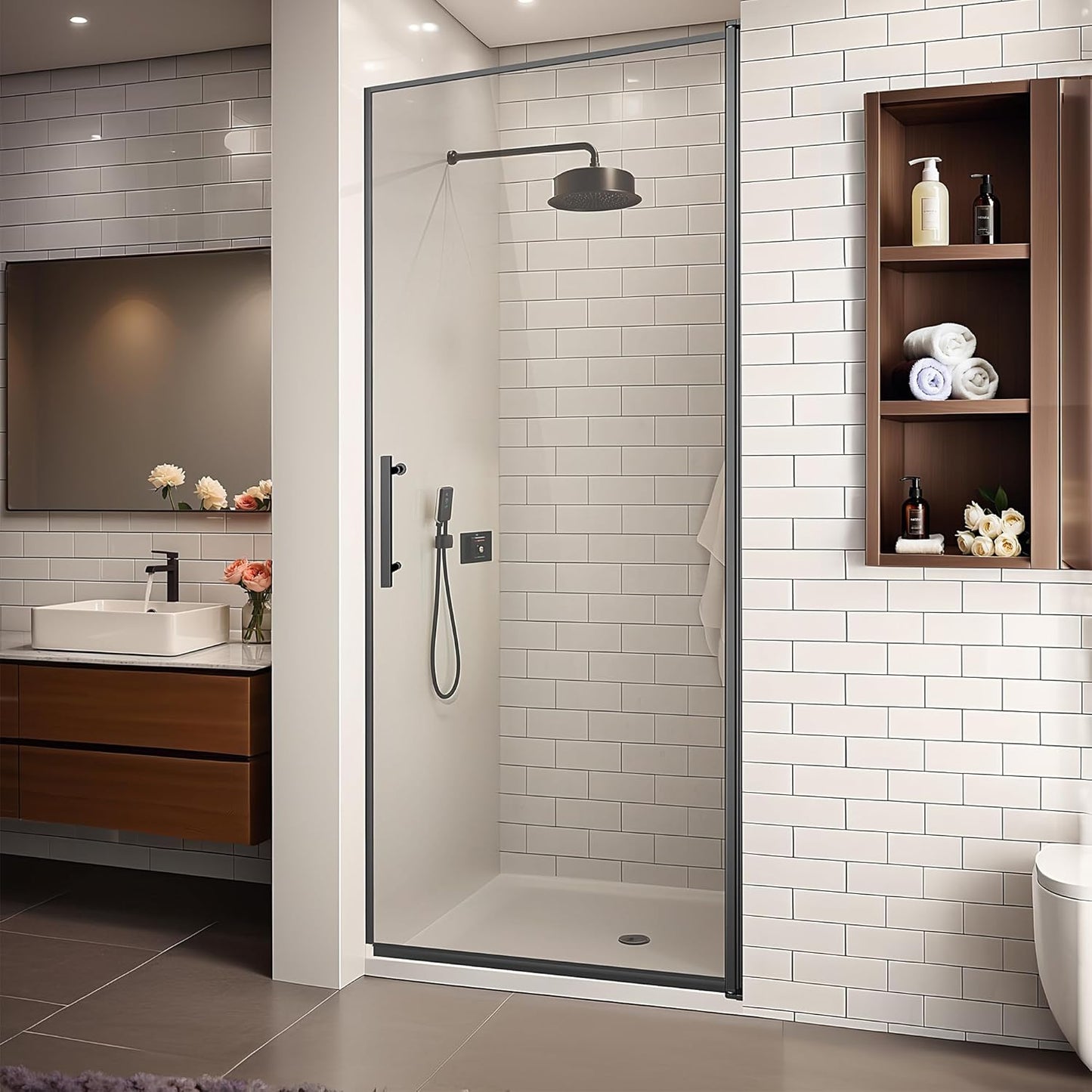 36-Inch Black Shower Door, 72'Height, 115° Opening (Left/Right), Magnetic Seal, Aluminum Frame
