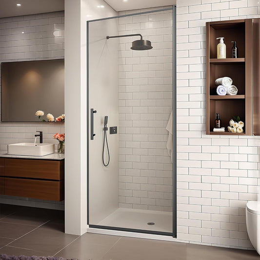36-Inch Black Shower Door, 72'Height, 115° Opening (Left/Right), Magnetic Seal, Aluminum Frame