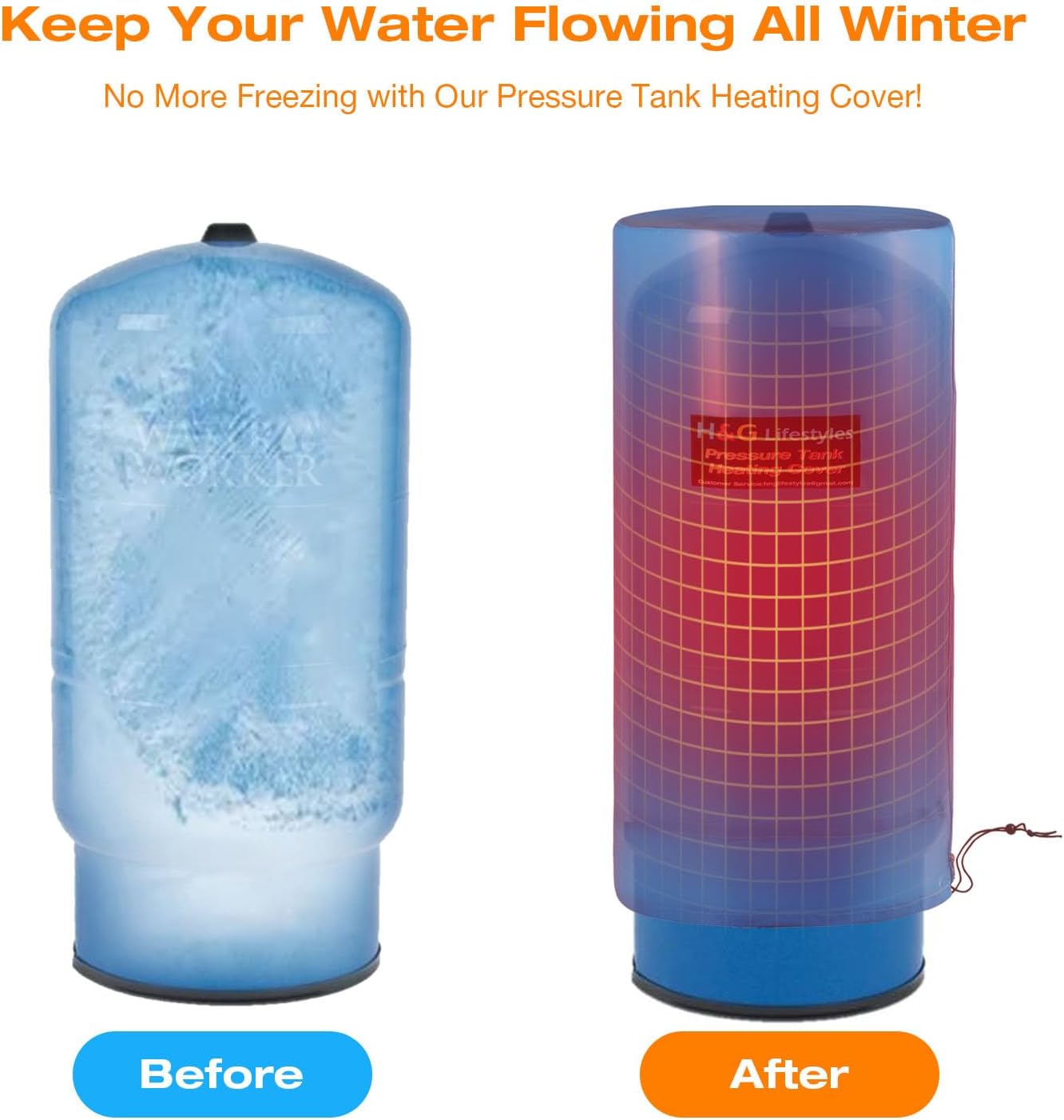 Heated Well Pressure Tank Cover Insulation Jacket, Water Tank Insulated Blanket Heater, Freeze Proof