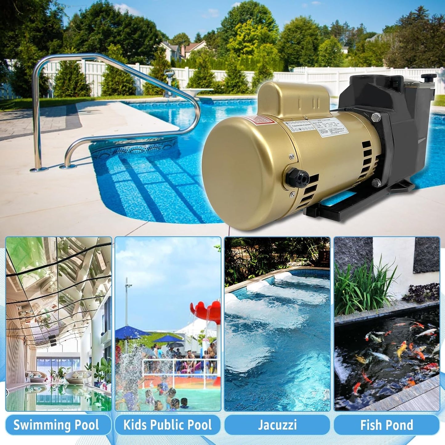 3HP Super Pool Pump 115/230V Single Speed, Compatible with Hayward Pool Pump, for All In-Ground Pool and Spa