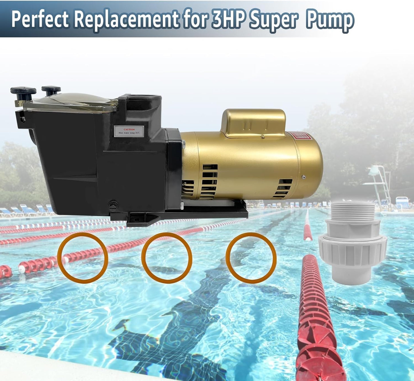 3HP Super Pool Pump 115/230V Single Speed, Compatible with Hayward Pool Pump, for All In-Ground Pool and Spa