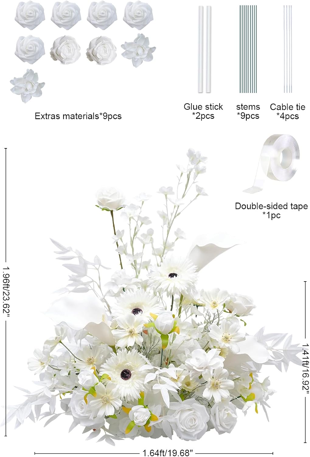 2pcs 19inch White Free Standing Flowers Ball Bouquet Artificial (2pcs 19inch White)
