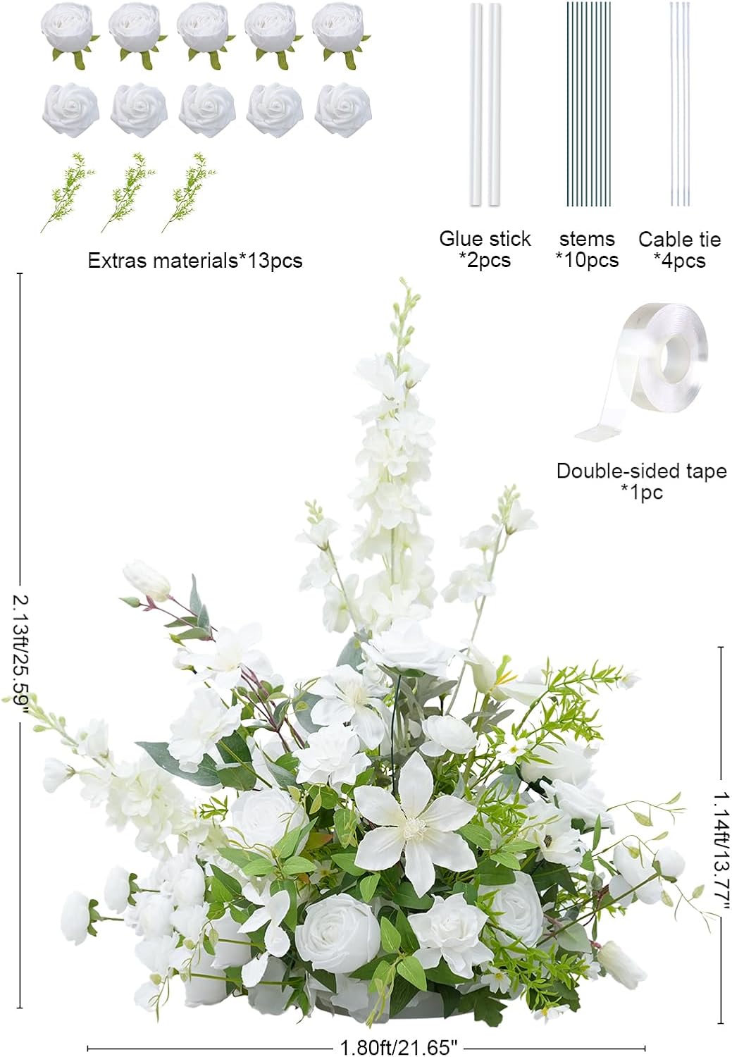 2pcs 21inch White Free Standing Flowers Balls for Wedding Centerpieces (2pcs 21inch White)
