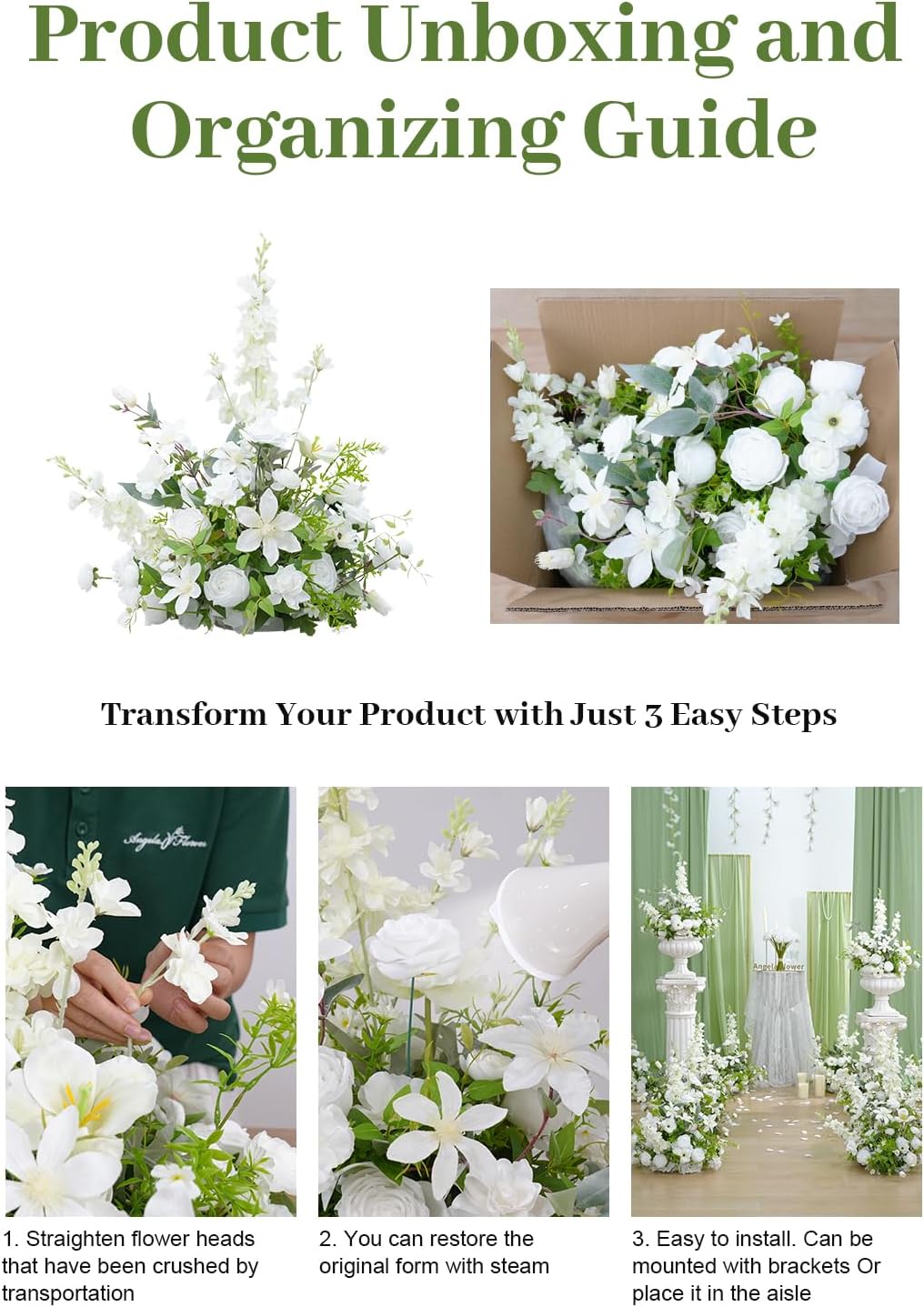 2pcs 21inch White Free Standing Flowers Balls for Wedding Centerpieces (2pcs 21inch White)