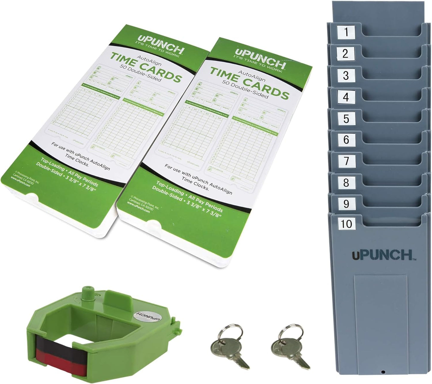 Starter Time Clock Bundle for Small Business: Employee Time Clock System, 100 Time Cards, Card Rack, Ribbon