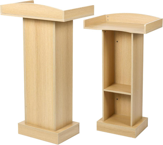 Farmhouse Lectern Podium Stand with Heavy Base, 41.5H x 23.6W x 15.7D inches, Light Oak