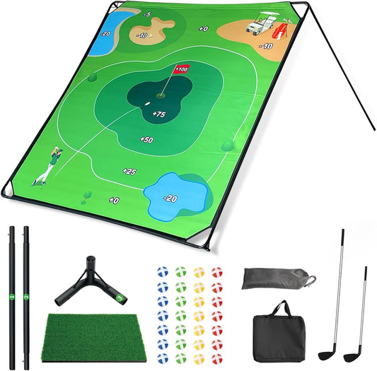 Golf Chipping Game Set, Portable Golf Practice Mat with 28 Balls, 2 Putters, Putting Mat and Carry Bag In/Outdoor