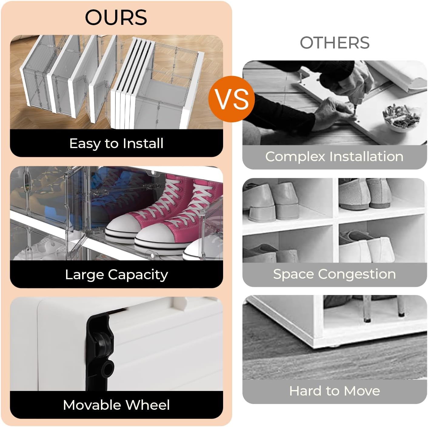 Foldable Shoe Rack, Portable Shoe Organizer Storage Cabinet with Magnetic Clear Door, No Assembly