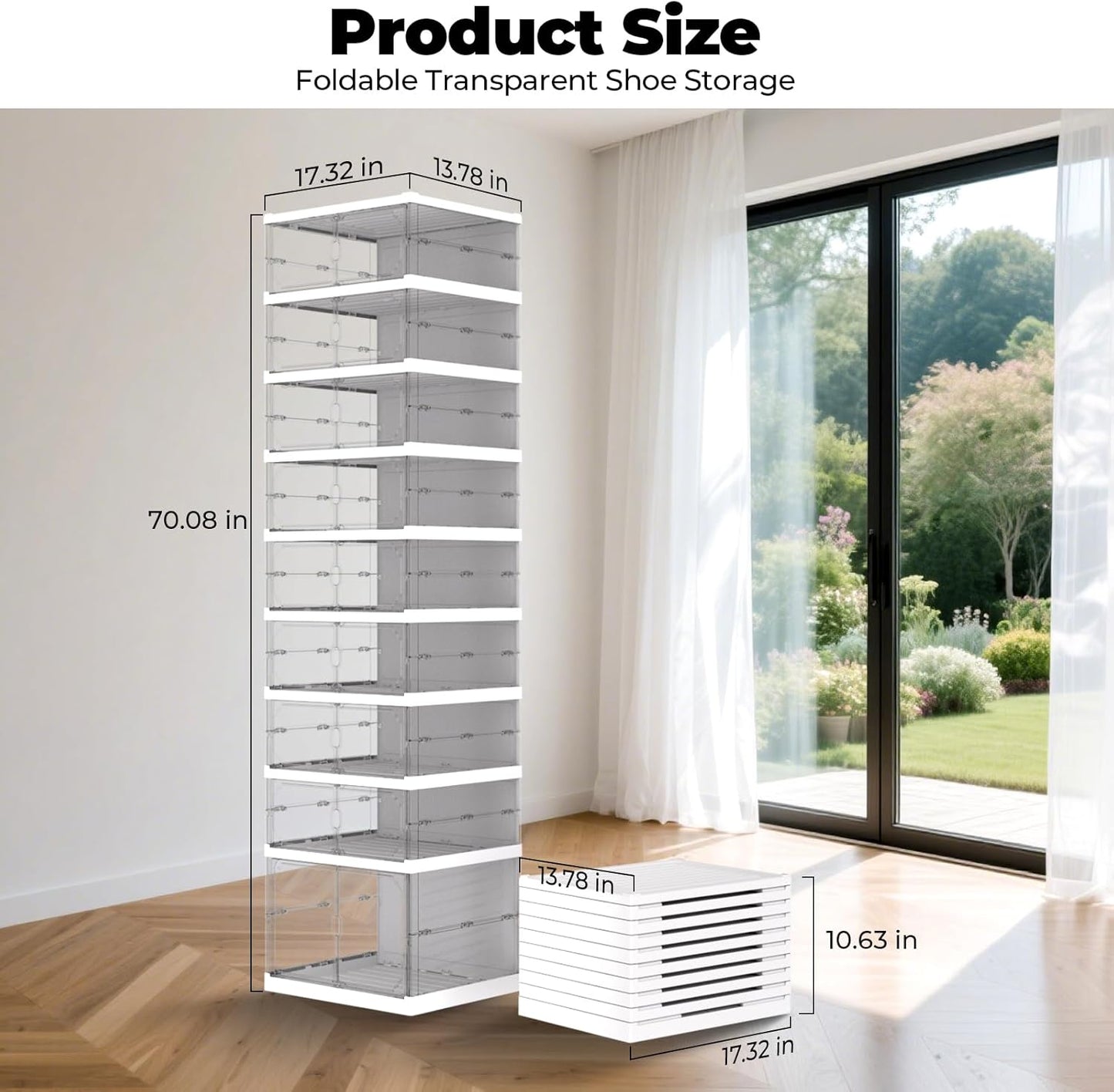 Foldable Shoe Rack, Portable Shoe Organizer Storage Cabinet with Magnetic Clear Door, No Assembly